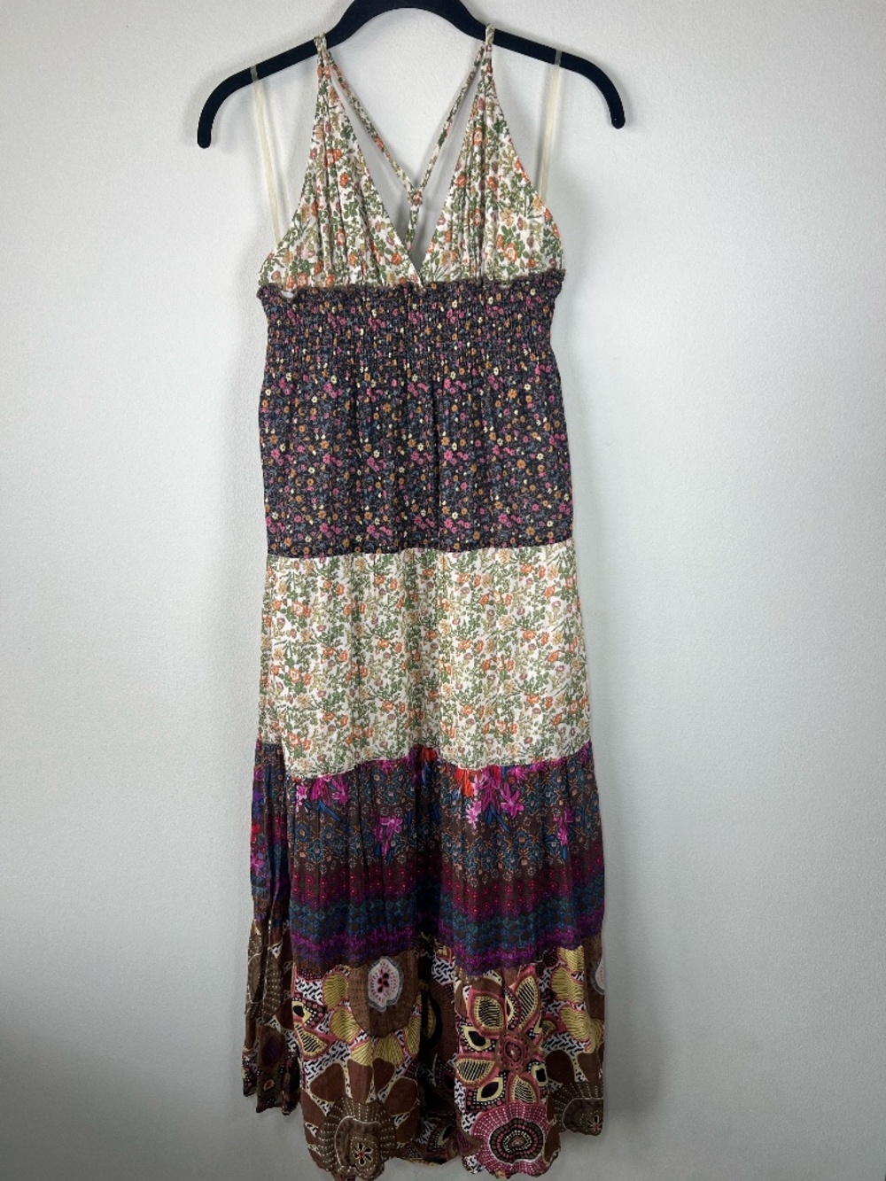 Romeo & Juliet Couture Floral Patchwork Maxi Dress Neutral Cottagecore Boho  Med